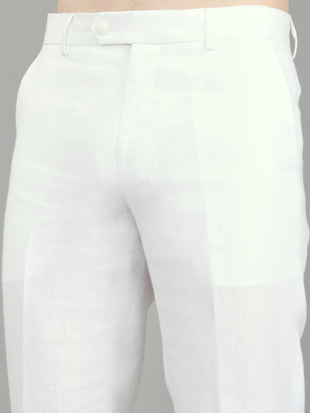 Men White Solid Regular Fit Trouser