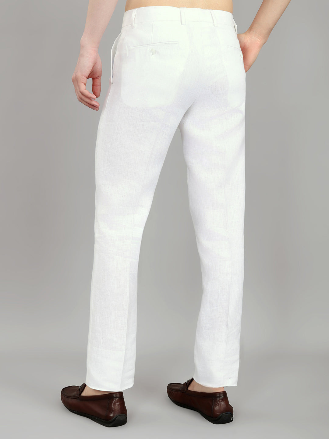 Men White Solid Regular Fit Trouser