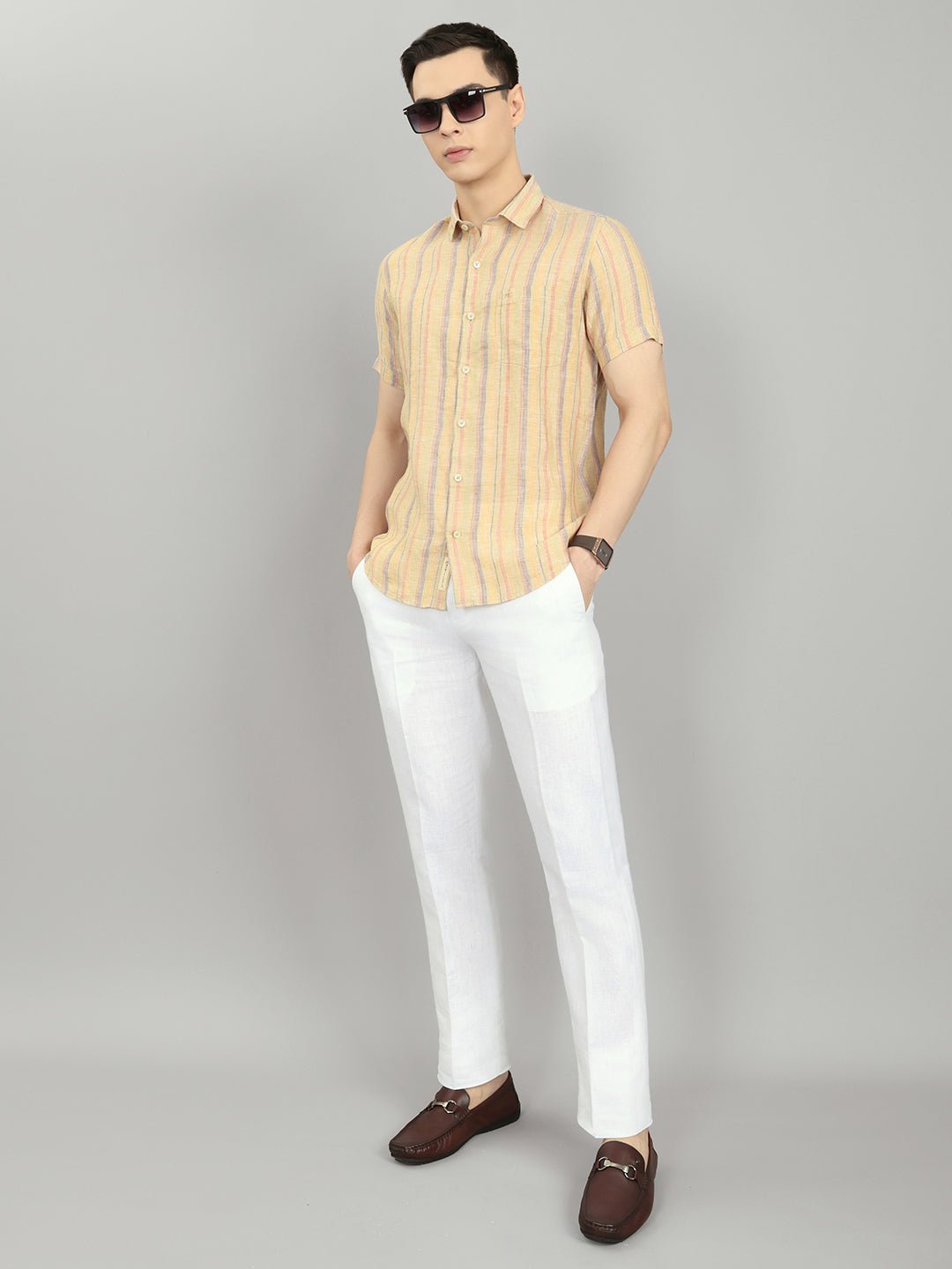 Men White Solid Regular Fit Trouser