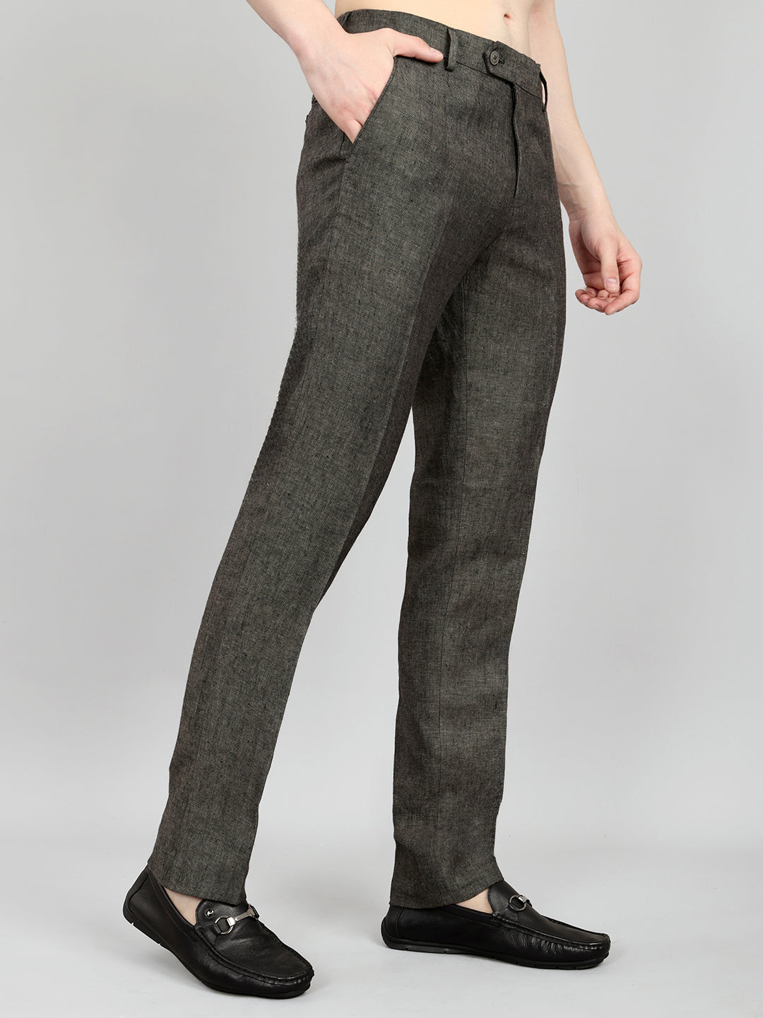 Men Grey Melange Regular Fit Trouser