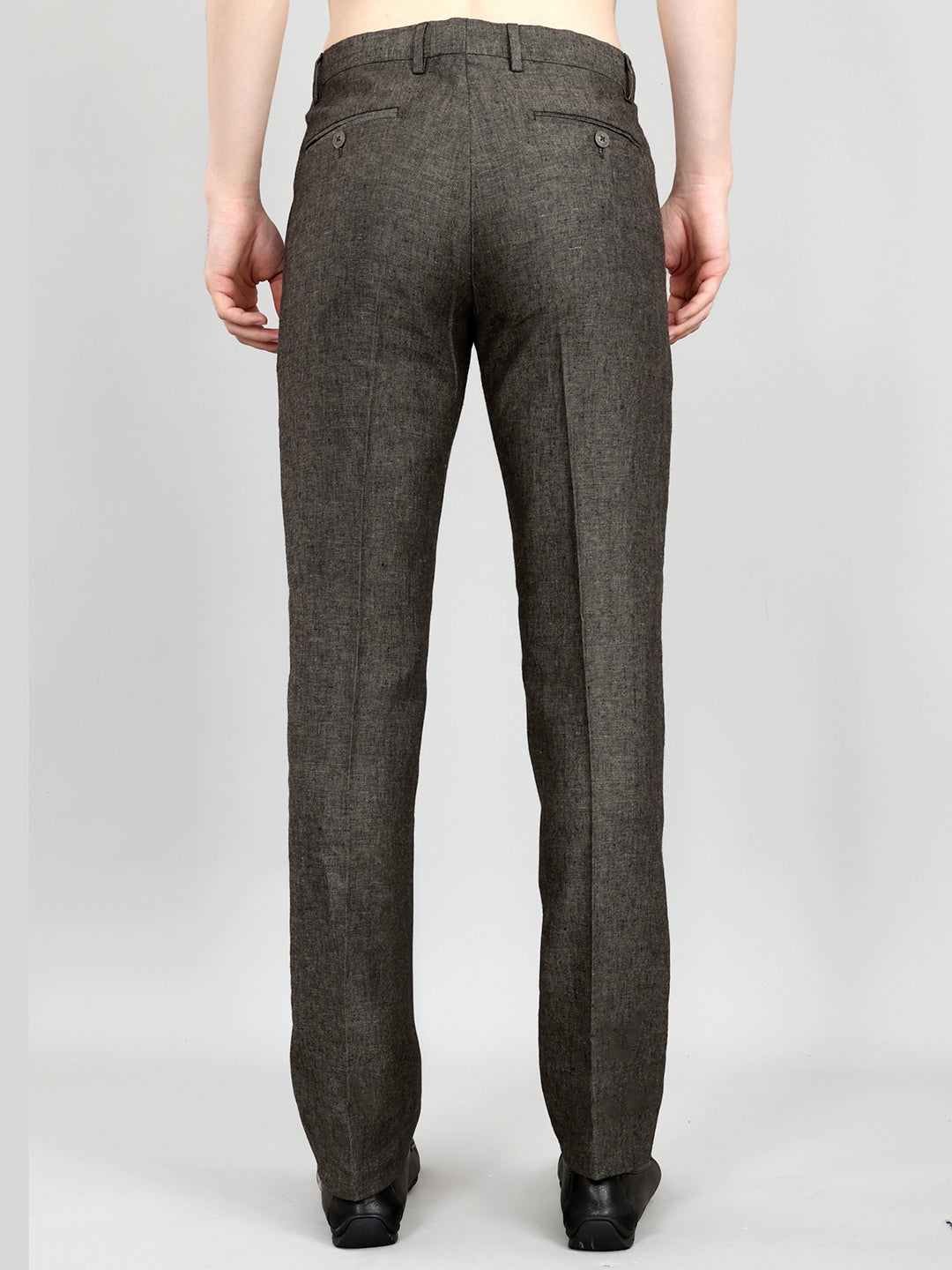 Men Grey Melange Regular Fit Trouser