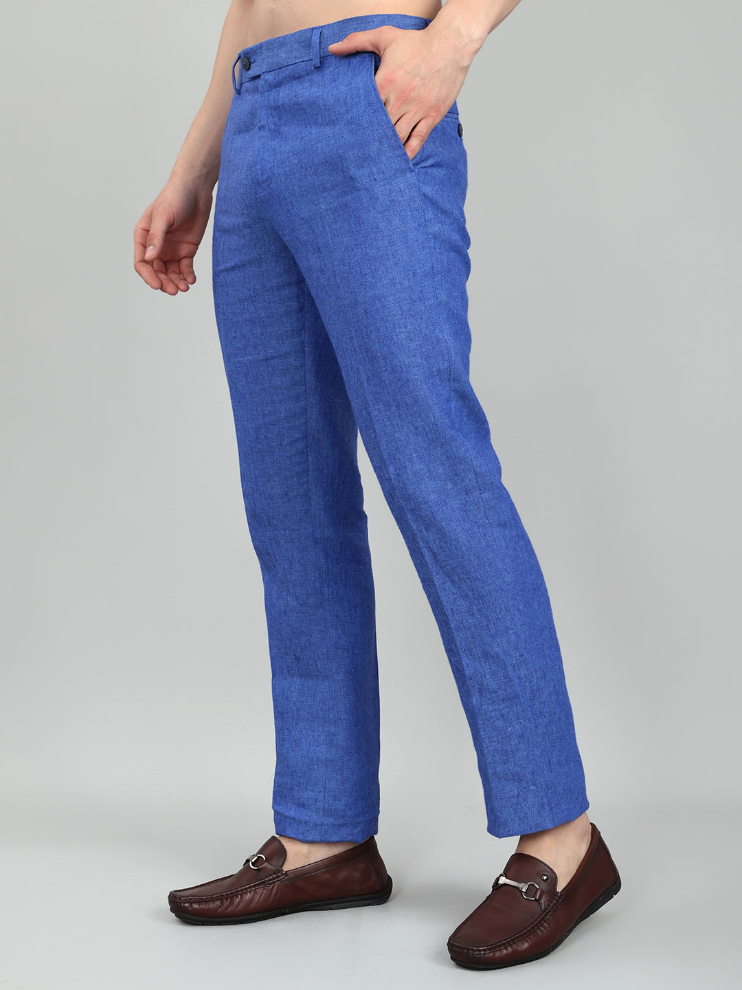 Men Royal Blue Melange Regular Fit Trouser