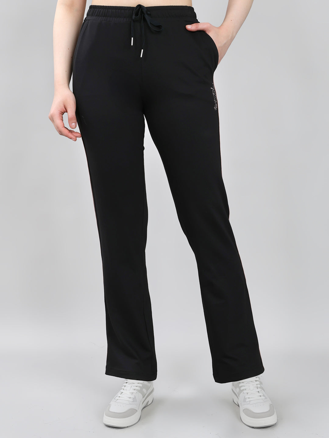 Women Black Solid Regular Fit Lower
