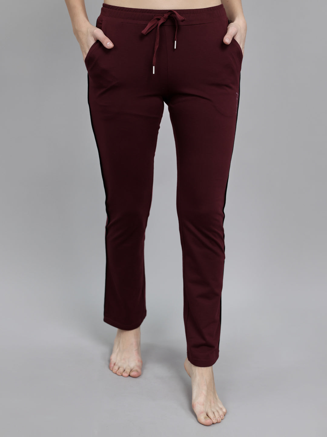 Women Burgundy Solid Regular Fit Lower