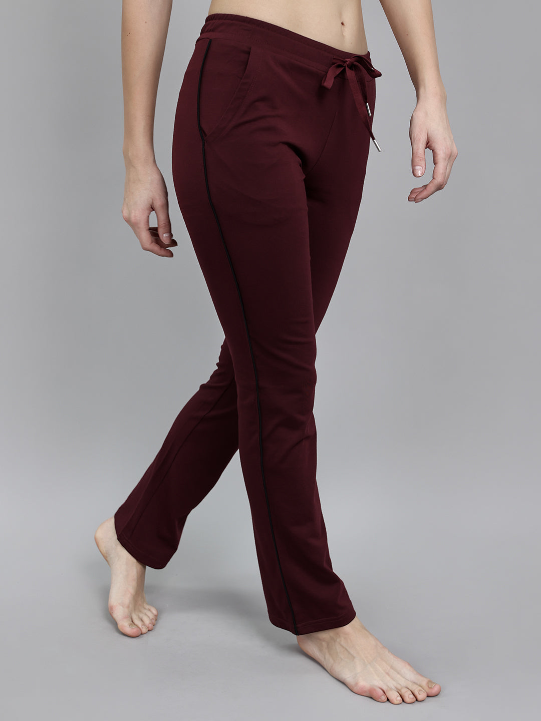 Women Burgundy Solid Regular Fit Lower