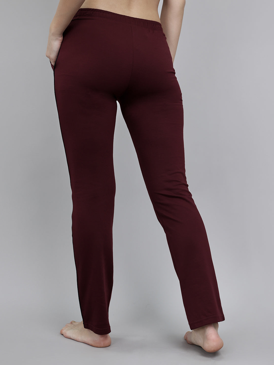 Women Burgundy Solid Regular Fit Lower