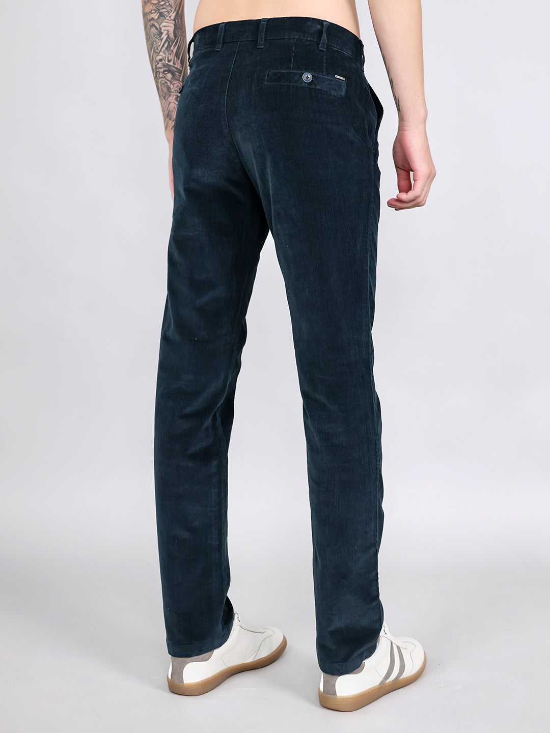 Men Navy Blue Solid Slim Fit Trouser