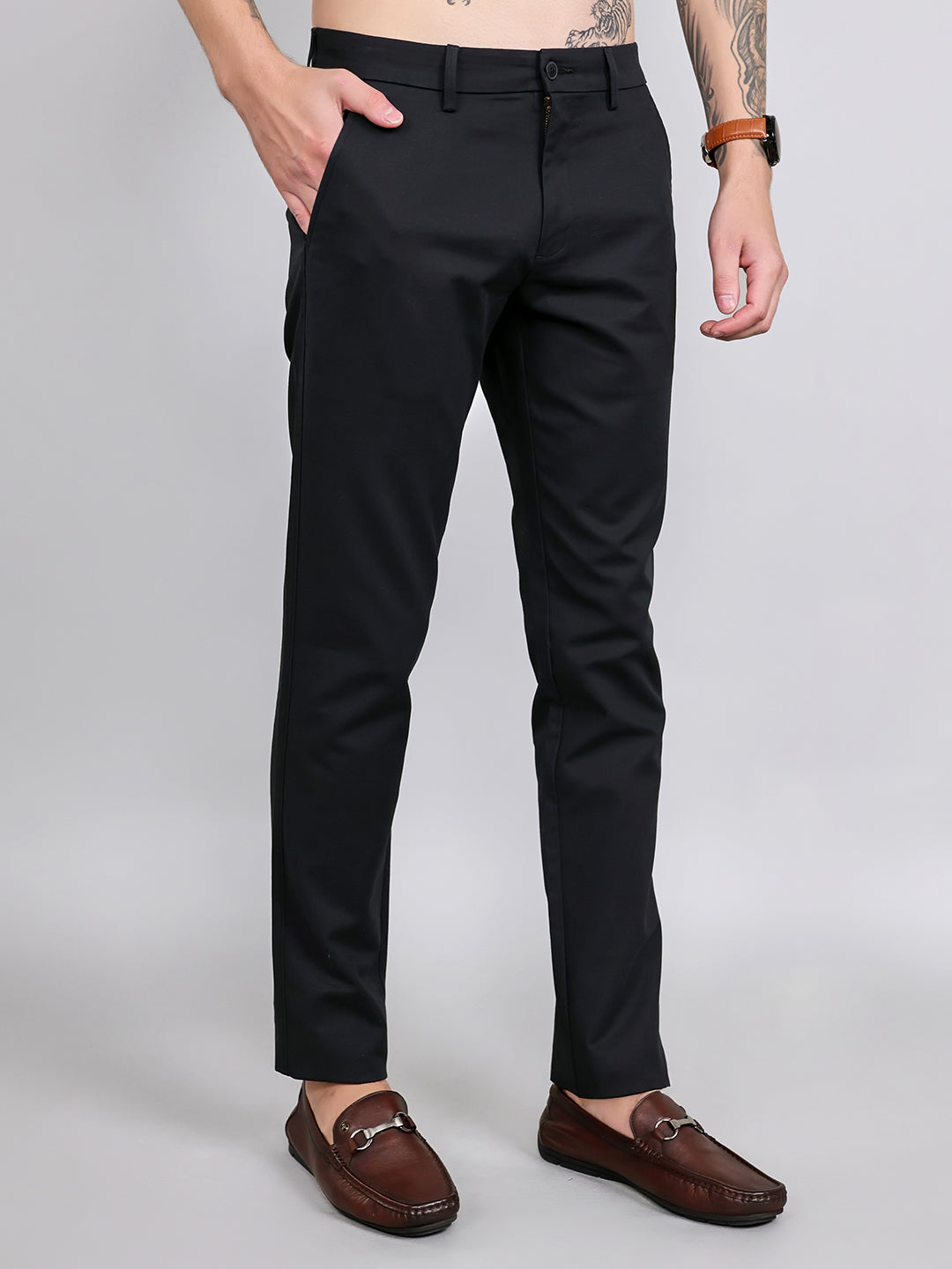 Men Black Solid Slim Fit Trouser