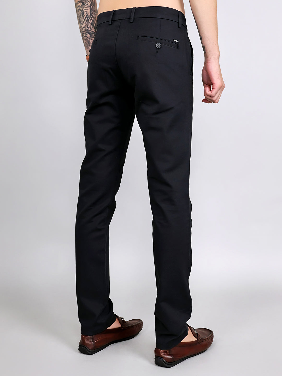 Men Black Solid Slim Fit Trouser