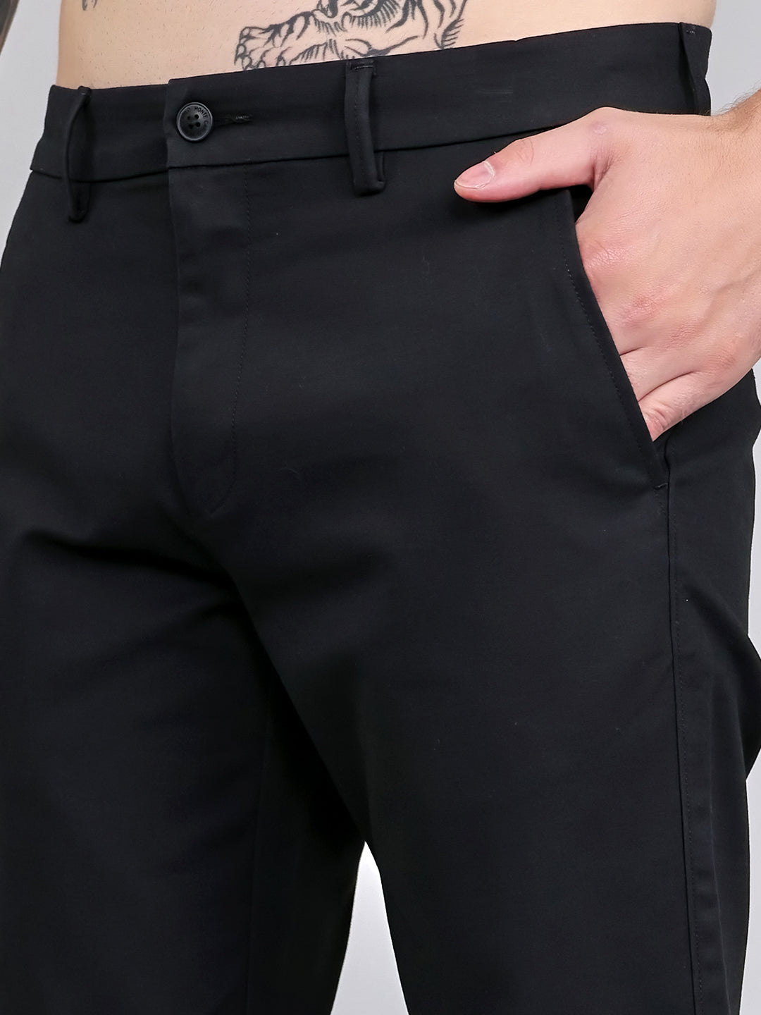 Men Black Solid Slim Fit Trouser