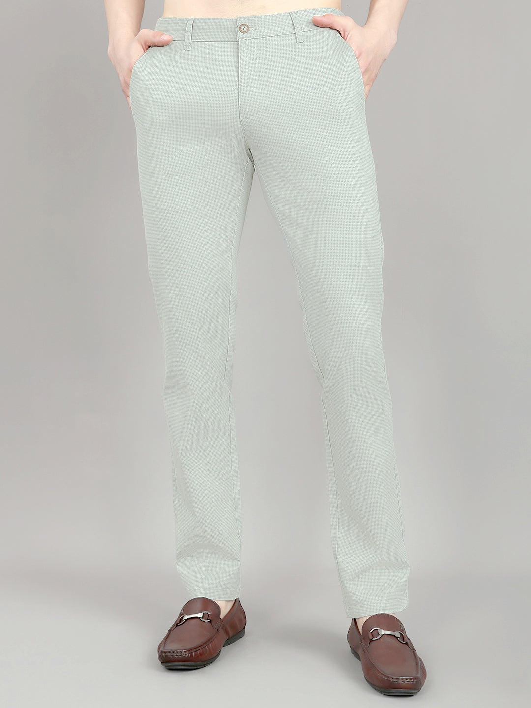 Men Sea Green Check Slim Fit Trouser