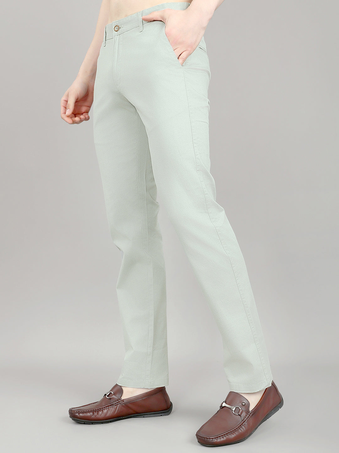 Men Sea Green Check Slim Fit Trouser