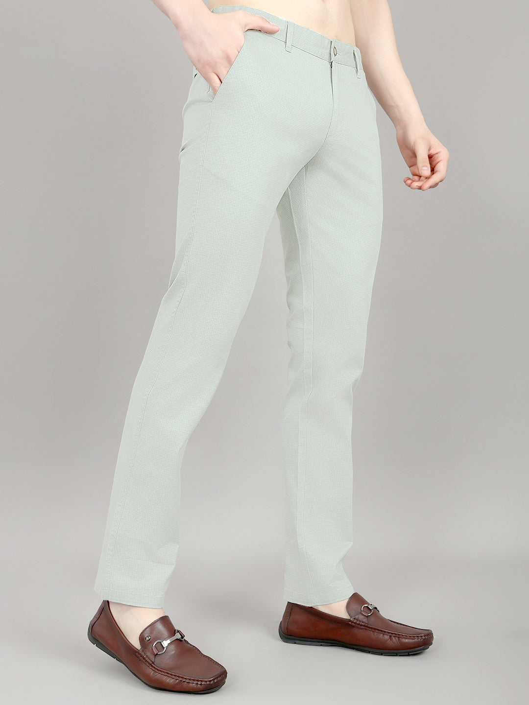 Men Sea Green Check Slim Fit Trouser