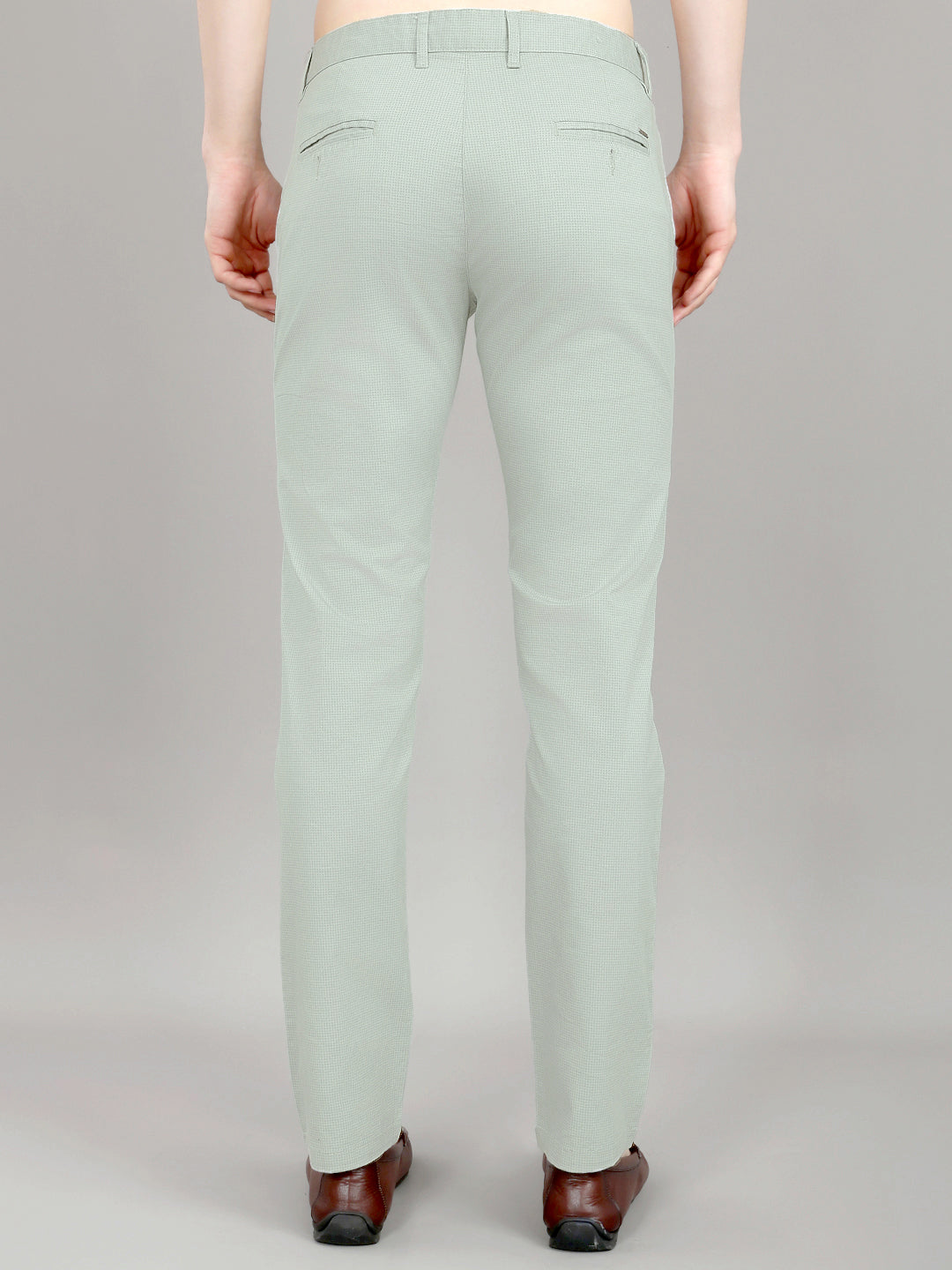 Men Sea Green Check Slim Fit Trouser