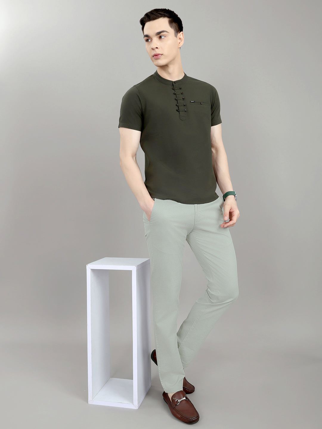Men Sea Green Check Slim Fit Trouser