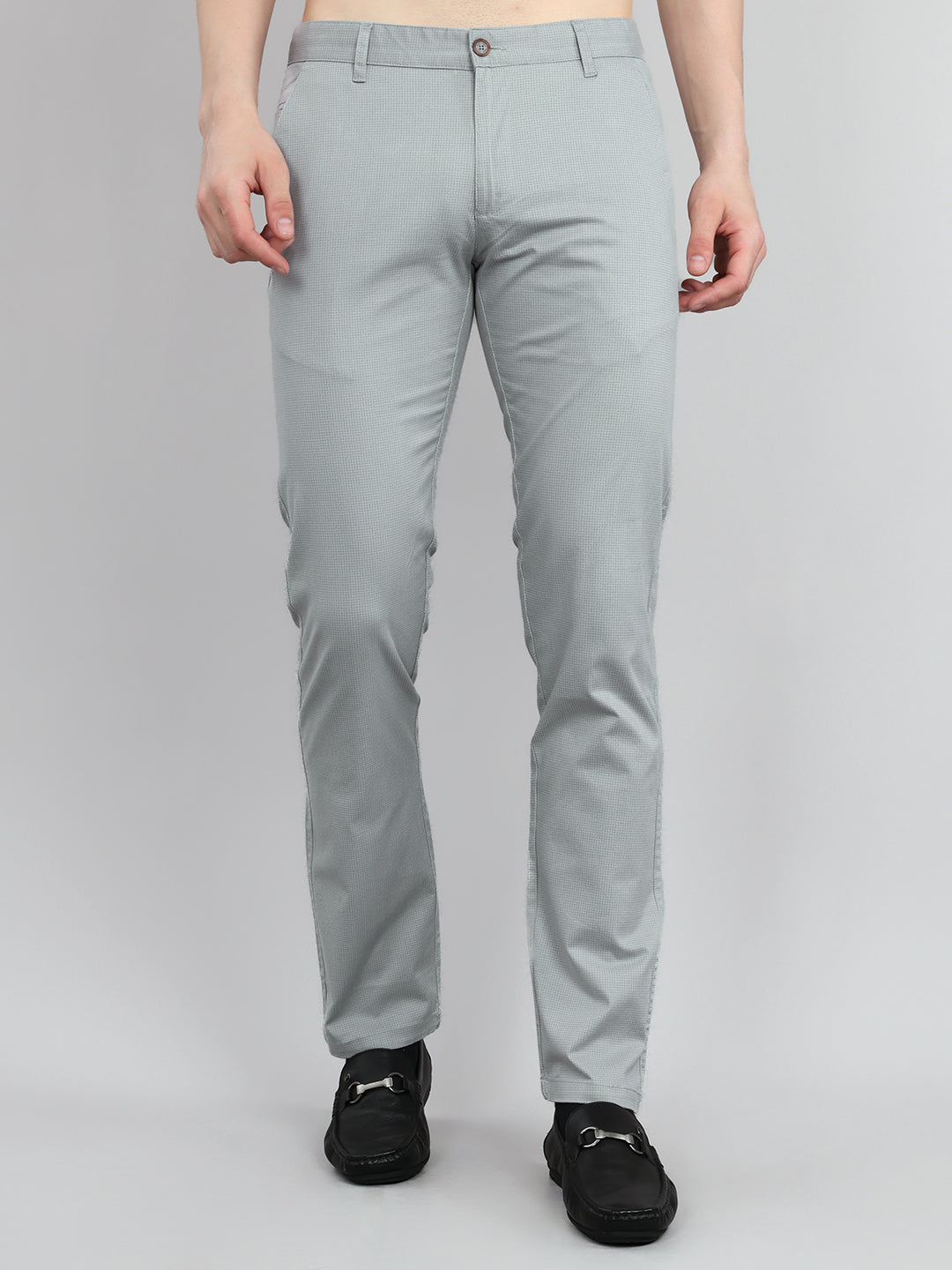 Men Light Grey Check Slim Fit Trouser