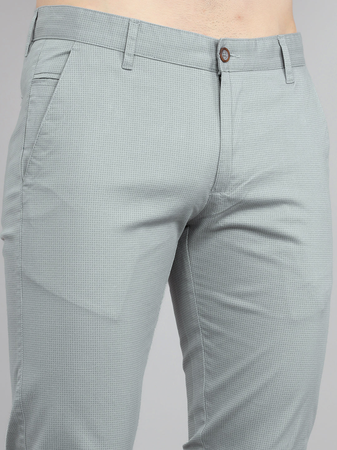 Men Light Grey Check Slim Fit Trouser