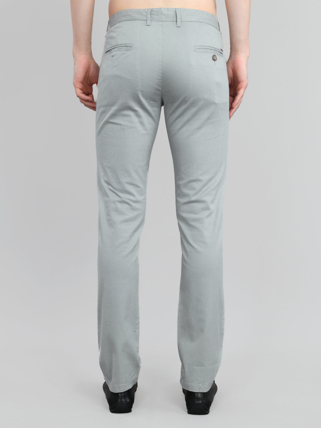 Men Light Grey Check Slim Fit Trouser