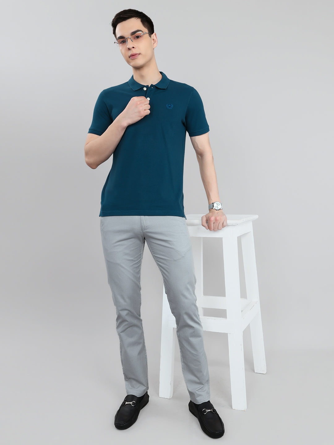Men Light Grey Check Slim Fit Trouser