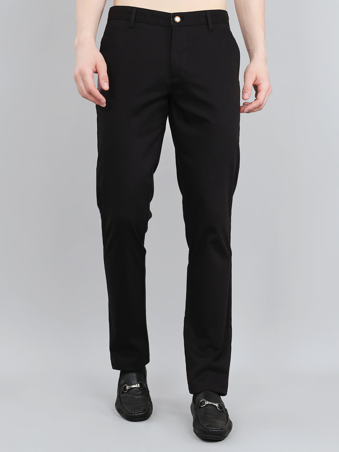 Men Black Solid Slim Fit Trouser