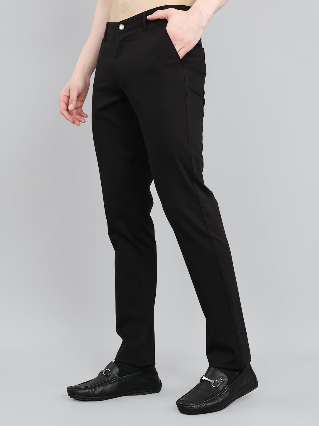Men Black Solid Slim Fit Trouser