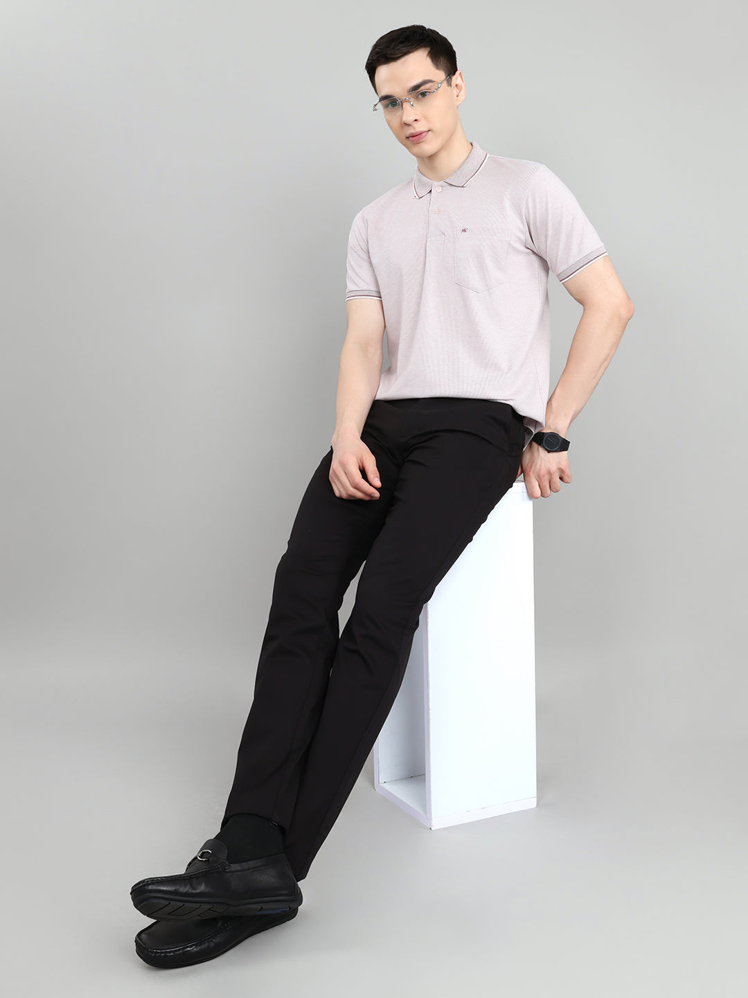 Men Black Solid Slim Fit Trouser