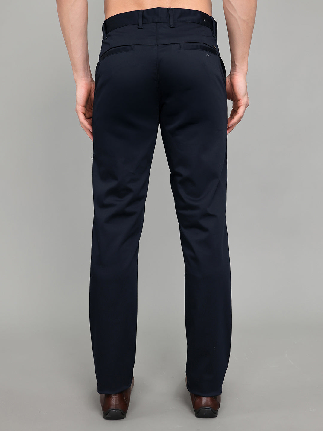 Men Navy Blue Solid Slim Fit Trouser