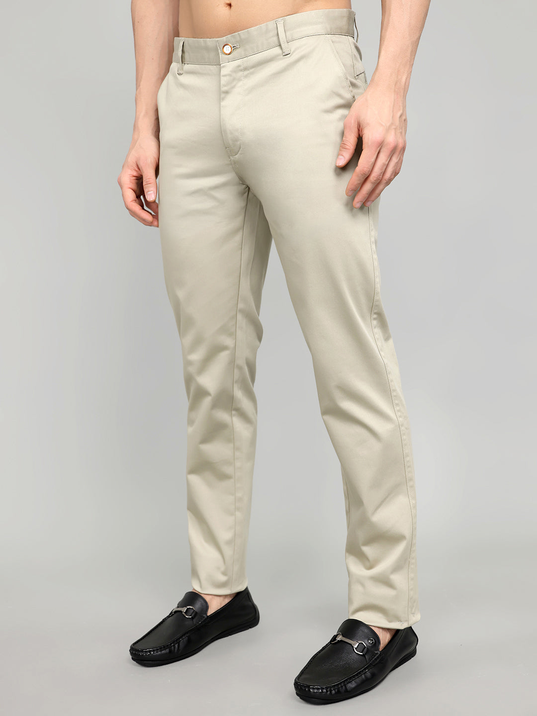 Men Beige Solid Slim Fit Trouser