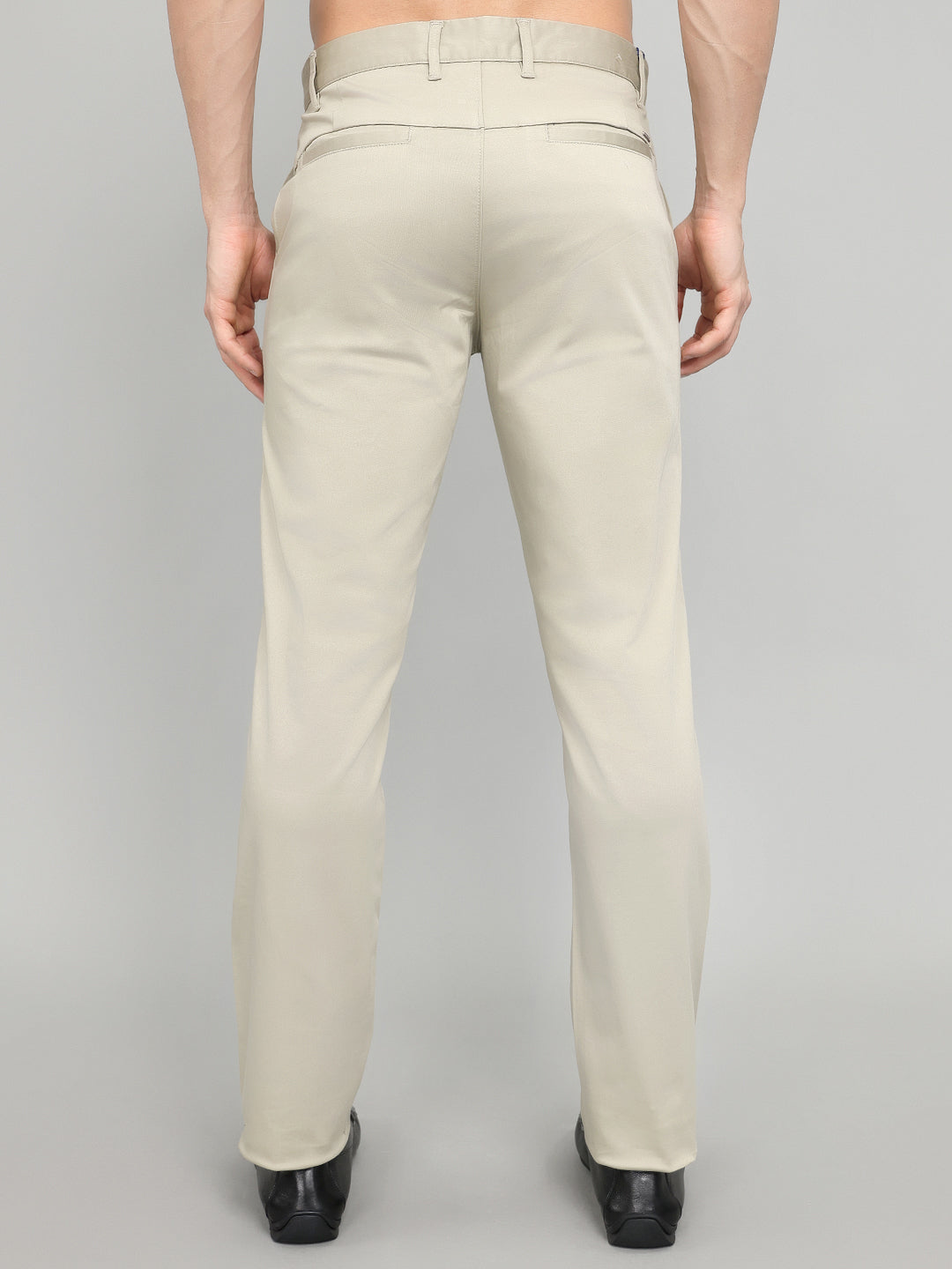 Men Beige Solid Slim Fit Trouser