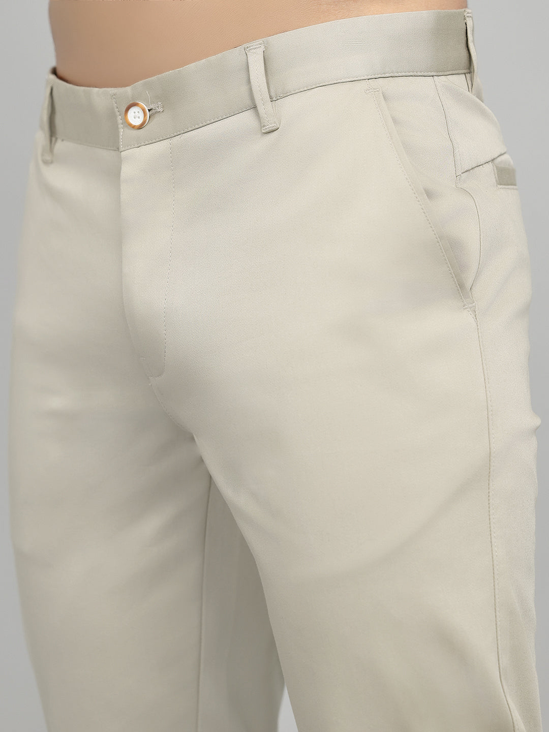 Men Beige Solid Slim Fit Trouser
