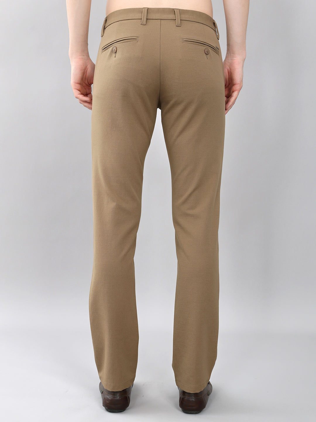 Men Khaki Solid Slim Fit Trouser