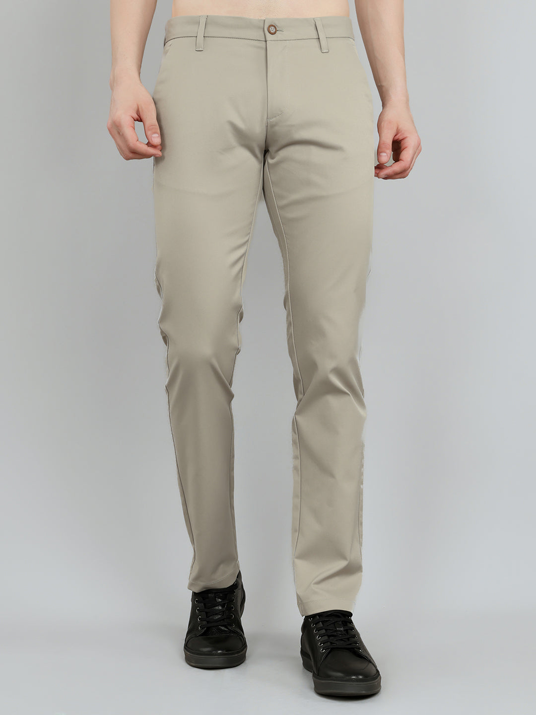 Men Grey Solid Slim Fit Trouser
