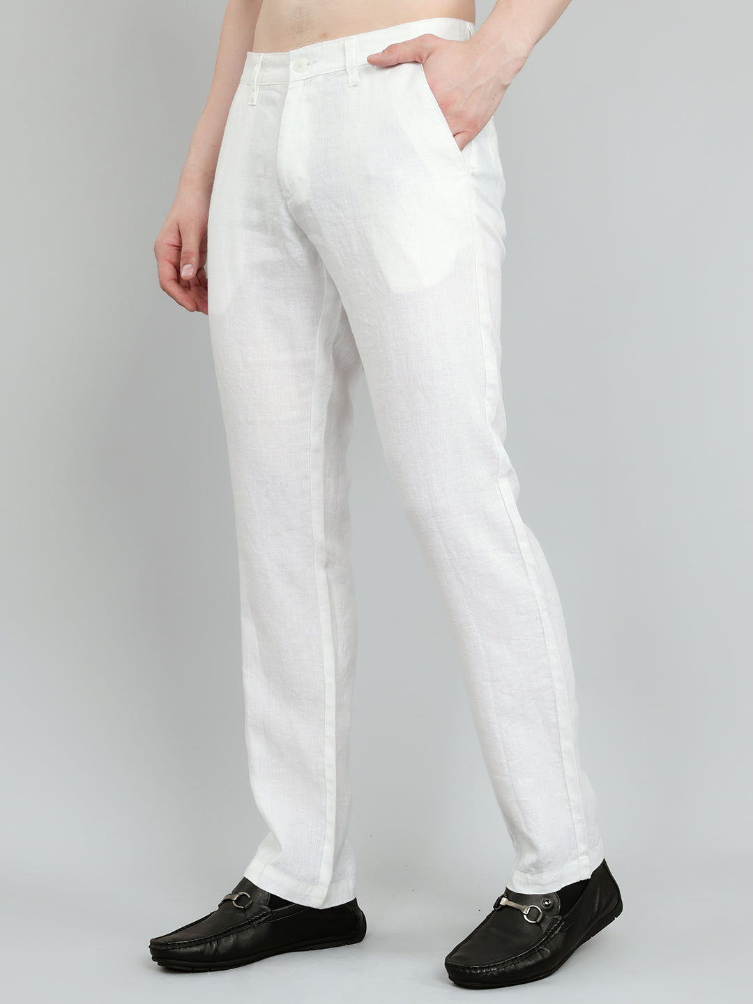 Men White Solid Regular Fit Trouser
