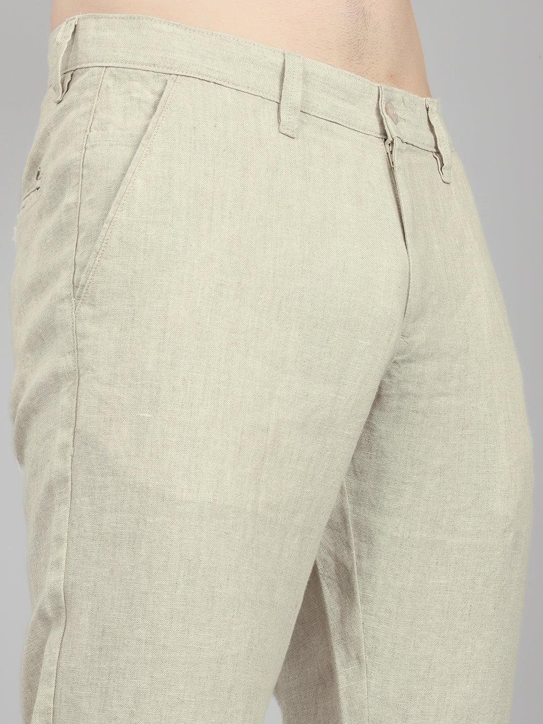 Men Beige Solid Regular Fit Trouser