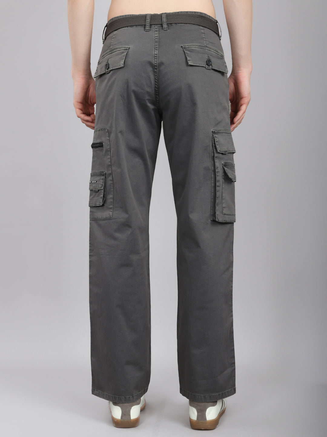 Men Grey Solid Regular Fit Cargo