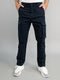 Men Navy Blue Solid Regular Fit Cargo