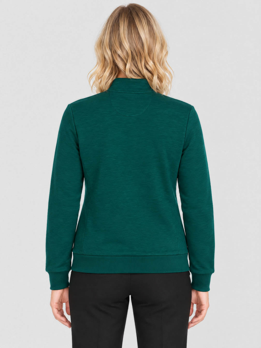 Women Green Solid Stand Collar Full Sleeve Sweatshirt