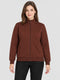 Women Rust Solid Stand Collar Full Sleeve Sweatshirt