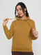 Women Mustard Solid Hooded Full Sleeve Sweatshirt