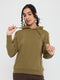 Women Olive Solid Hooded Full Sleeve Sweatshirt