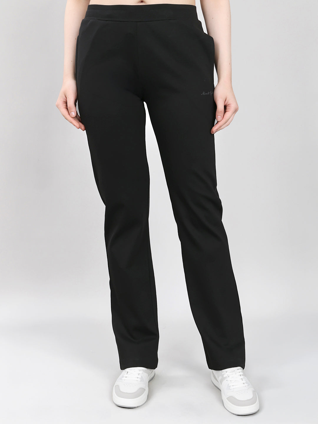 Women Black Solid Regular Fit Lower