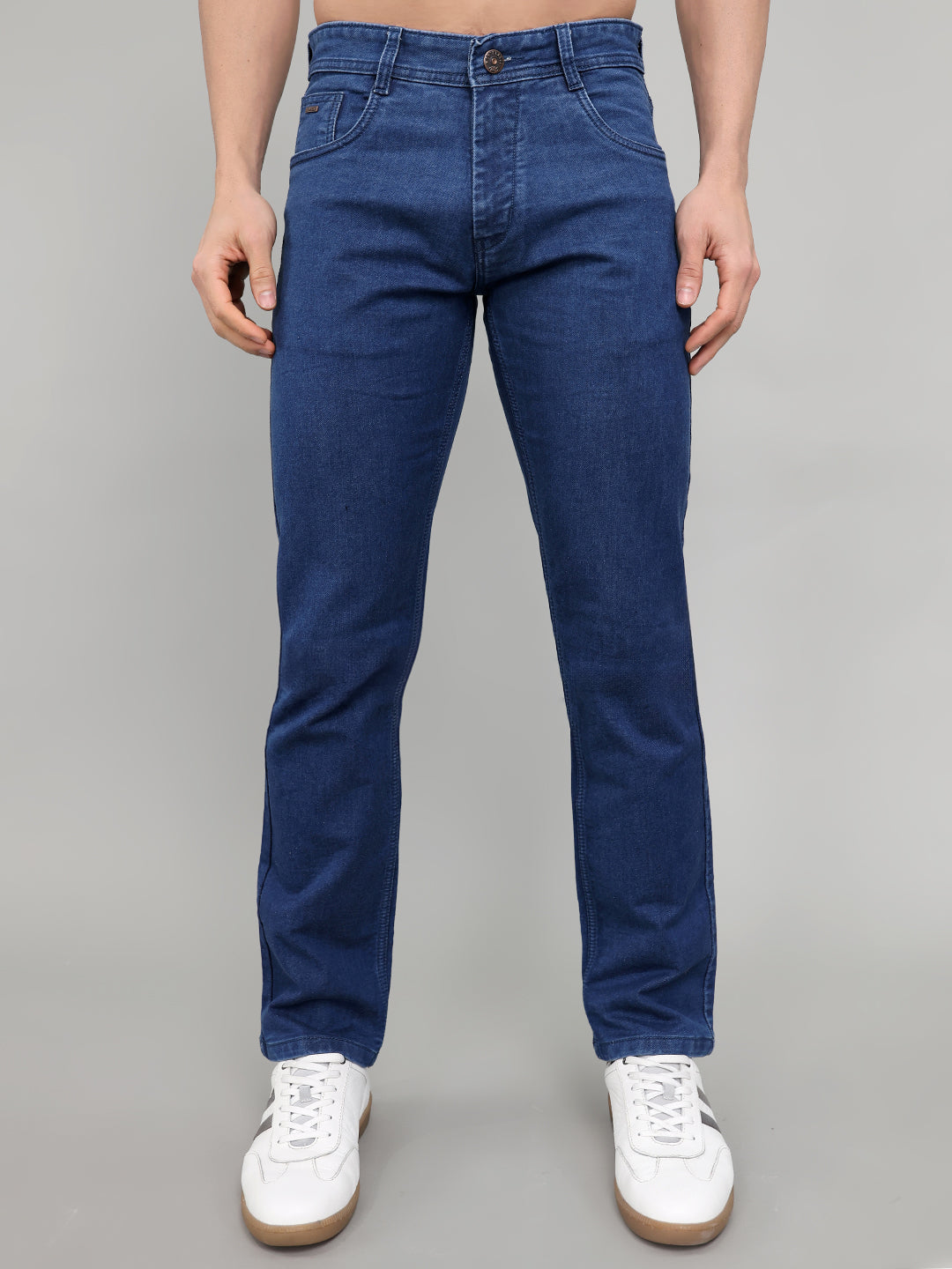 Men Blue Solid Straight Fit Denim
