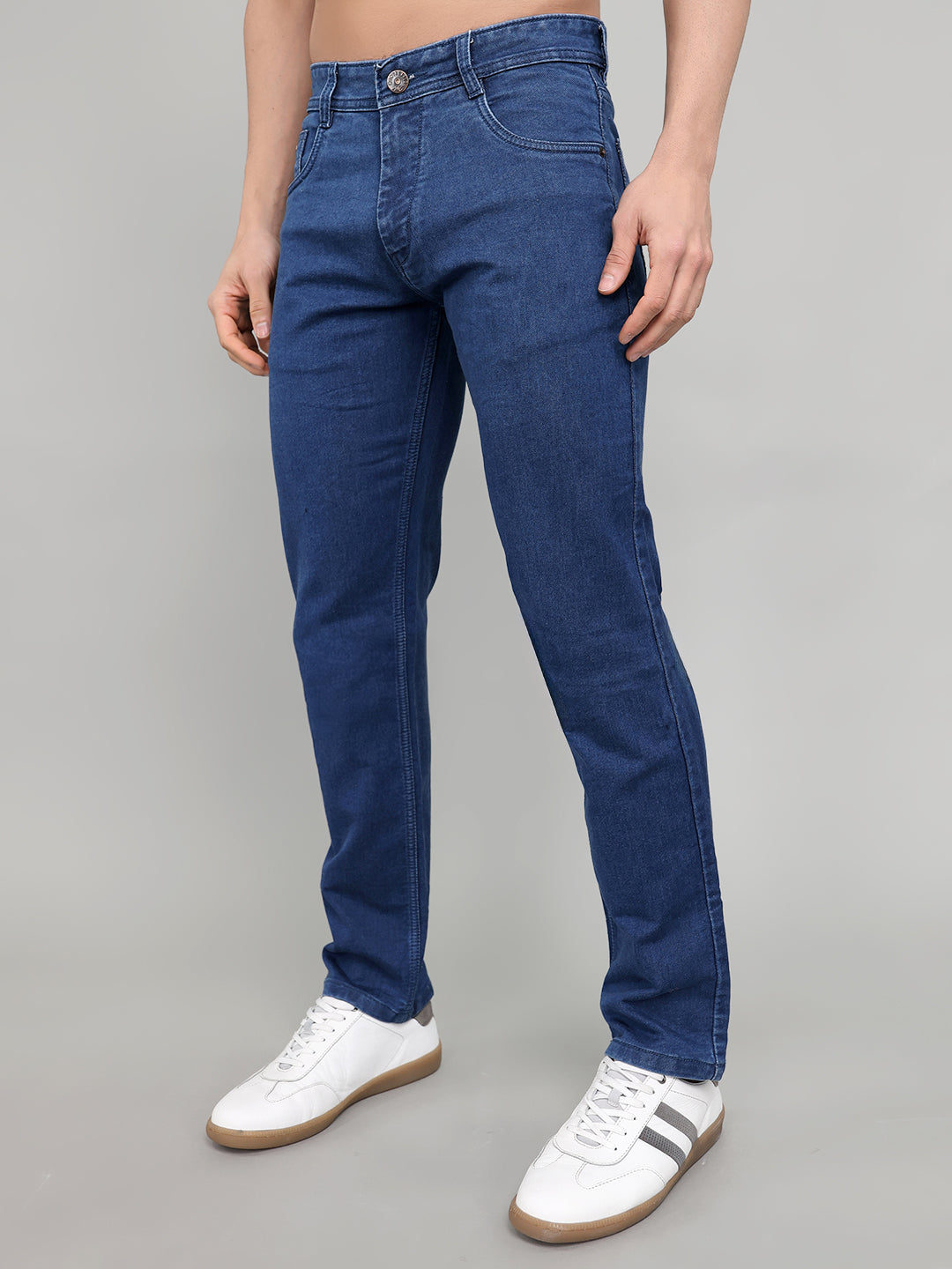 Men Blue Solid Straight Fit Denim