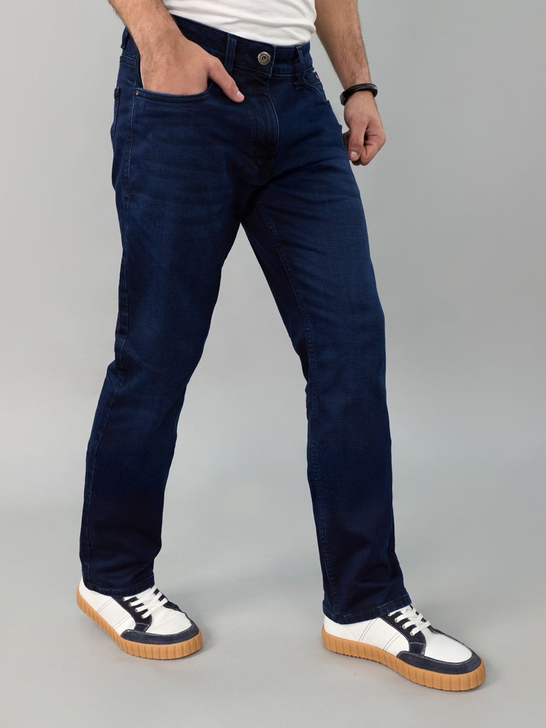 Men Dark Blue Light Wash Slim Fit Denim