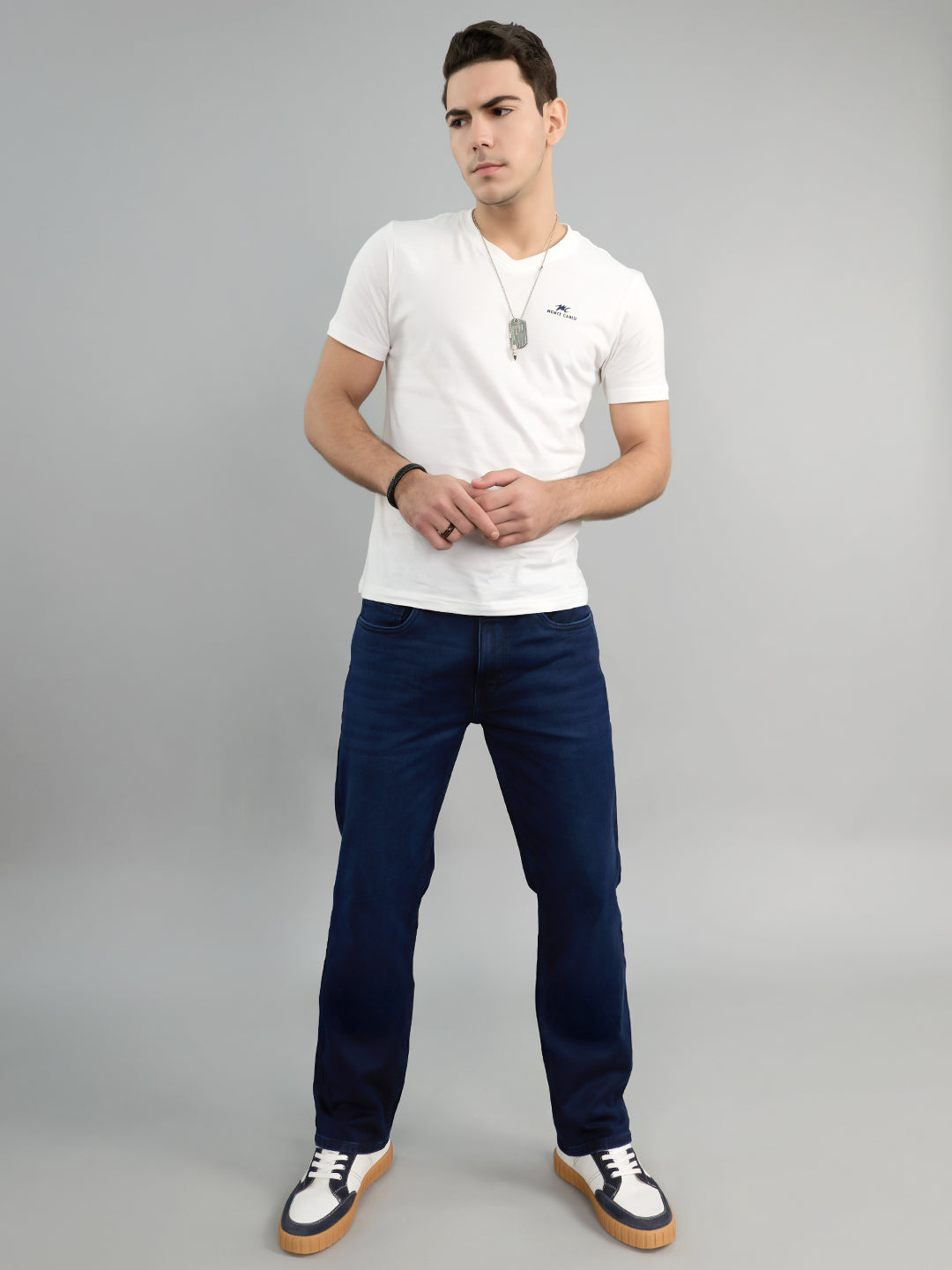 Men Dark Blue Light Wash Slim Fit Denim