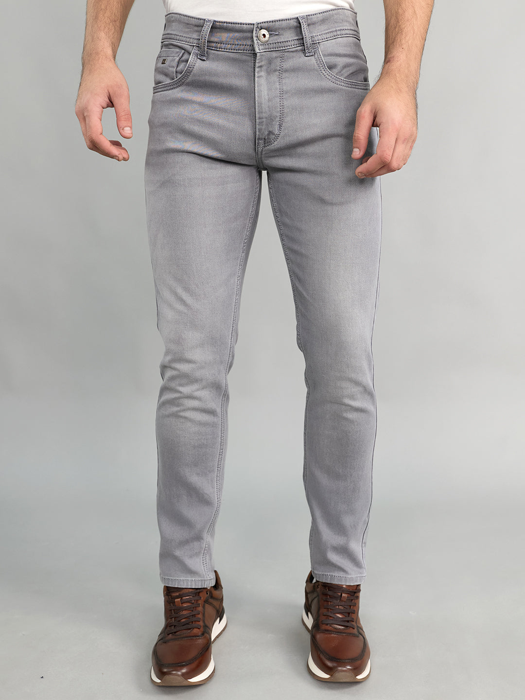 Men Light Grey Light Wash Skinny Fit Denim