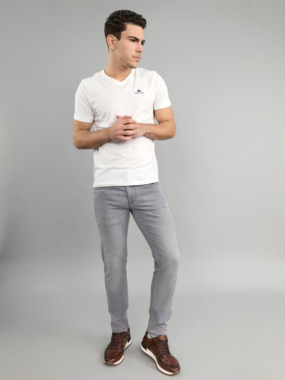 Men Light Grey Light Wash Skinny Fit Denim