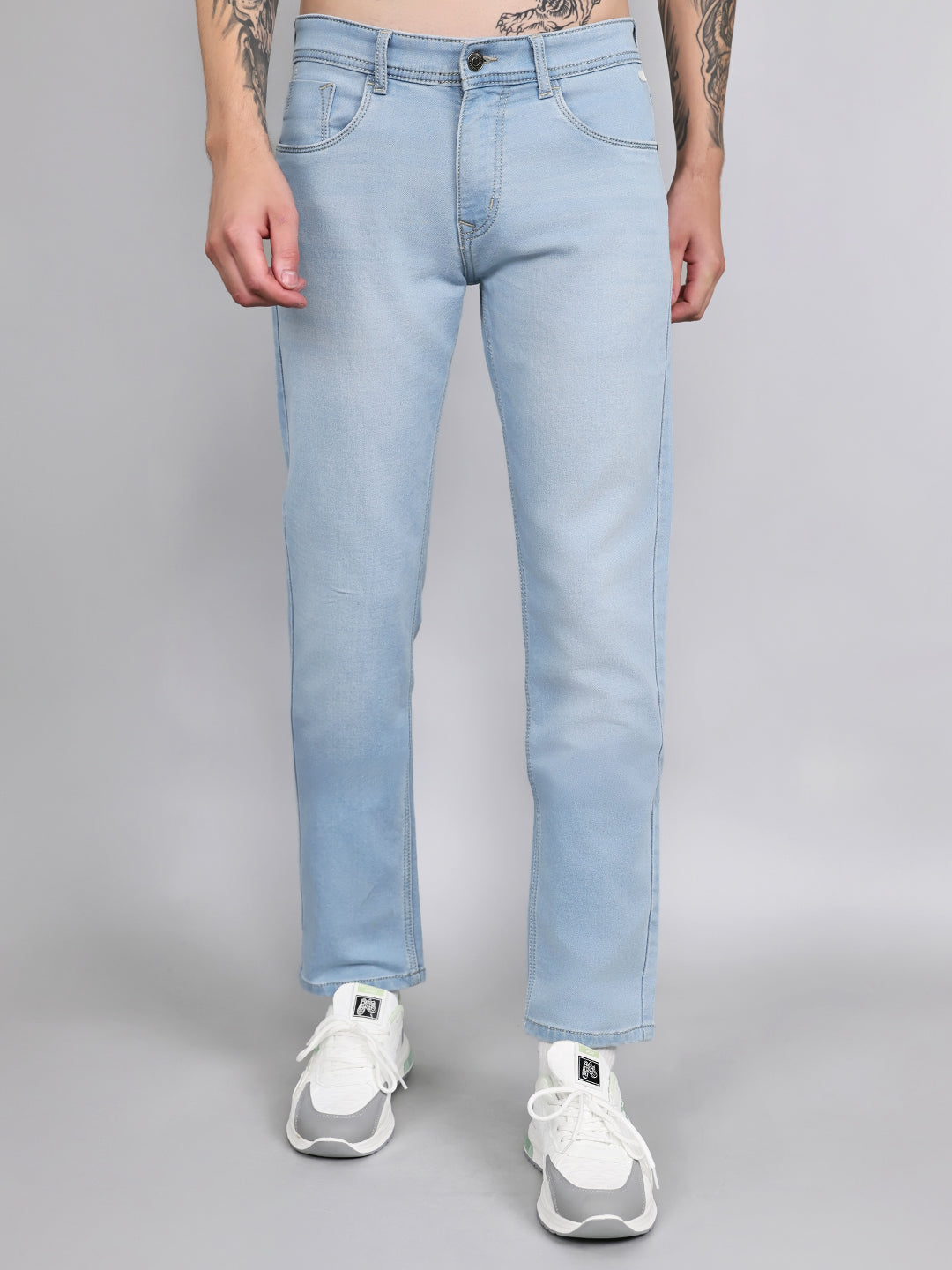 Men Light Blue Light Wash Narrow Fit Denim
