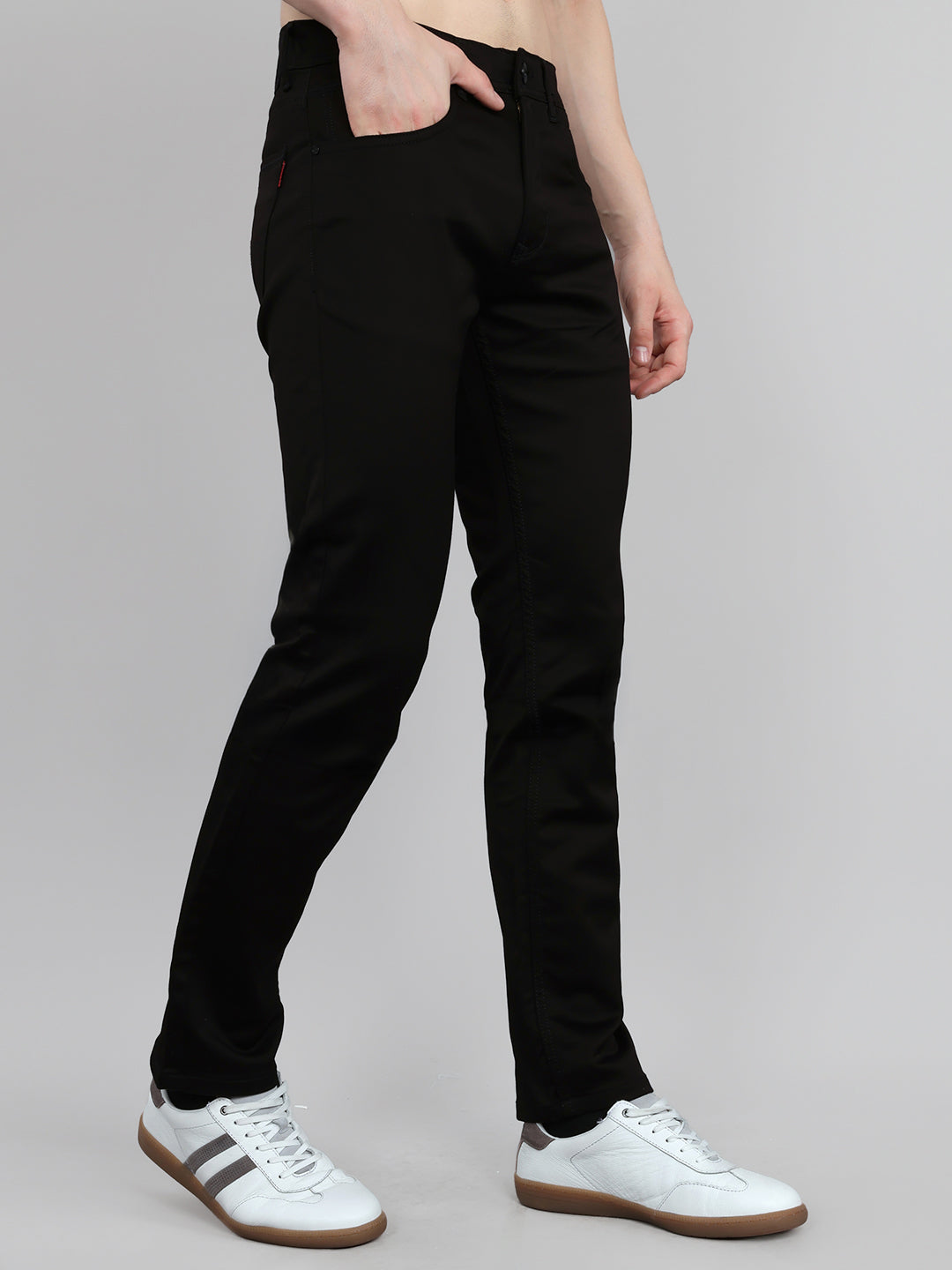 Men Black Light Wash Ankle Length Denim