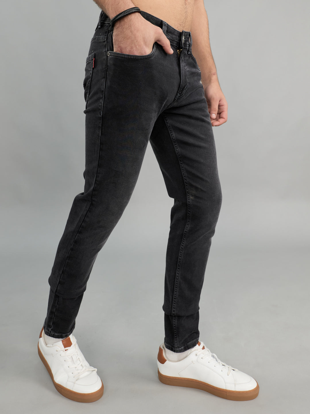 Men Grey Light Wash Skinny Fit Denim